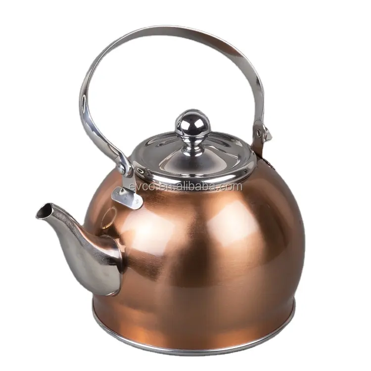 Royal-Tea 1.0 Qt. Stainless Steel Tea Pot With Removable Infuser Basket and Folding Handle in Copper Color