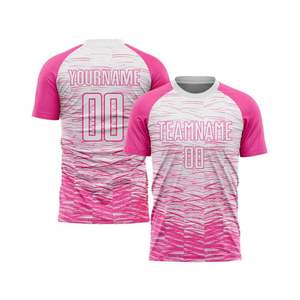 เสื้อฟุตบอลสีชมพูแบบกำหนดเอง พิมพ์ลายแบบระเหิด ระบายอากาศได้ดี แขนสั้น คอกลม สำหรับทุกเพศ พร้อมชื่อทีมและหมายเลข - Product Image 1