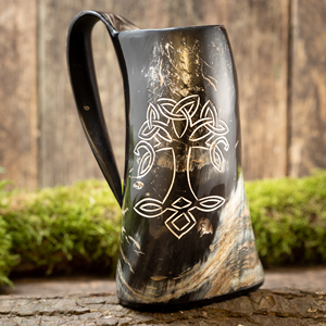 Corne à boire viking artisanale de style médiéval, écologique, en corne naturelle d'animal, pour cosplay, reconstitution historique, décoration rustique pour la maison, artisanat - Product Image 3