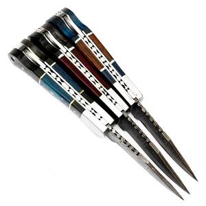 Juego de 3 cuchillos plegables de cobre damasco con mango de madera y funda de cuero, juego de cuchillos EDC CuMai con personalización OEM - Product Image 6