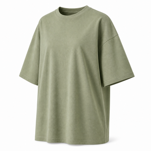 Camiseta de Cuello Redondo Extra Grande para Mujer, Color Verde Salvia, en Jersey de Algodón Grueso, Manga Corta, Estilo Casual - Product Image 3