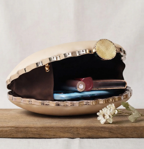 Elegant Flower Lady Printed Clutch Satin Fabric Exterior Raw Silk Interior with Chain Strap and <b>Clasp</b> Closure - Product Image 2