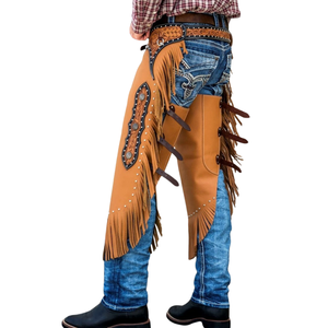 Chaps de cowboy western en cuir faits main Royal International avec franges, équipement d'équitation et de moto, protection des jambes - Product Image 3
