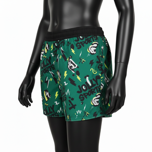 Shorts cortavientos ligeros de poliéster de 130 GSM, color verde oscuro, con estampado gráfico por sublimación, etiqueta privada, logotipo personalizado, shorts para mujer - Product Image 3
