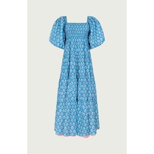 Vestido Largo con Hermosa Combinación de Colores, Abertura Lateral en la Cintura, Estilo Moderno, Estampado Azul Atrevido - Product Image 5