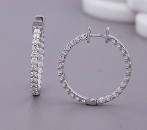 Pendientes de Aro con Diamantes Cultivados en Laboratorio, Corte Redondo, Certificados por IGI, Plata de Ley 925, Baño de Rodio, Regalo de Lujo para Bodas y Fiestas - Product Image 3