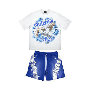 Conjunto de 2 Piezas para Hombre, Camisa y Pantalones Cortos de Secado Rápido, 100% Algodón, Ropa Casual Urbana Estampada, Ligera y Transpirable para Verano - Product Image 3