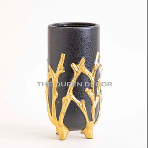 Vase à fleurs en aluminium doré de qualité luxueuse, texture martelée, vaisselle, décoration pour la maison, le salon, le bureau - Product Image 5