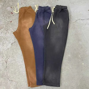 กางเกงผู้ชายวินเทจผ้าคอตตอนฟอกสีง่ายเอวยางยืดสำหรับ100% พิมพ์ลายพัฟออกแบบได้ตามต้องการ - Product Image 4