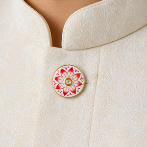 Botones de Lujo Personalizados de Latón con Esmalte Meenakari de Jaipur, Diseño de Capullo de Loto Rojo y Cristal Polki, para Trajes Sherwani de Boda para Hombre - Product Image 3