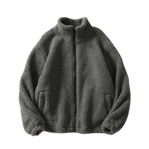 Men's <b>Fleece</b> <b>Jacket</b> Stand Collar Zipper Closure <b>Thick</b> Sherpa Lining Solid Color Casual Winter Outerwear Regular Fit Pockets - Product Image 1