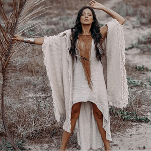 Kimono Poncho Bohemio para Mujer, Túnica Oversize para Festival, Ropa para Burning Man, Cárdigan Blanco Oversize - Product Image 2