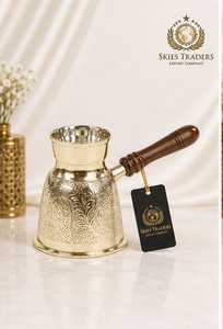 กาต้มกาแฟทองเหลืองแบบดั้งเดิม สไตล์ตุรกี/กรีก พร้อมด้ามจับไม้ สำหรับใช้ในครัว - Product Image 3