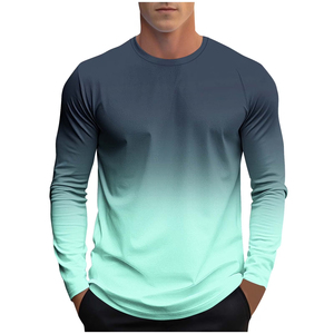 Men's Gradient Long Sleeve T-<b>Shirt</b> O-Neck Casual Slim Fit Knitted Breathable <b>100</b>% <b>Polyester</b> Solid Color - Product Image 2