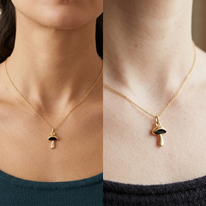 Forma de hongo de color ónix negro con fianza de salto abierta, colgante de esmalte chapado en oro de plata esterlina, joyería de regalo de boda - Product Image 6