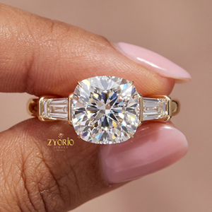 Luxury 3.19ct Lab Grown <b>Cushion</b> Cut Diamond Engagement Wedding Ring VS1 Colorless Three Stone 925 Silver Tapered Baguette Party - Product Image 1