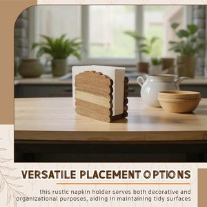 Porta Servilletas de Madera de Acacia, Dispensador de Servilletas Vertical de Madera Festoneada para Mesa, Estilo Rústico y Elegante para Bodas, Fiestas y Restaurantes - Product Image 4