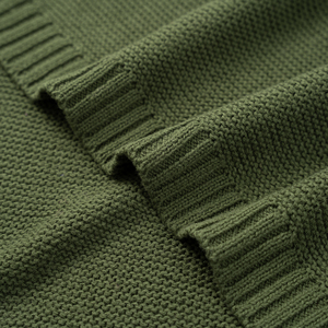 <b>Knitted</b> <b>Throw</b> Blanket Solid Green Rectangle 100% Cotton Eco-Friendly Spring Autumn Home Use Folded Simple Style Baby Sleeping - Product Image 3