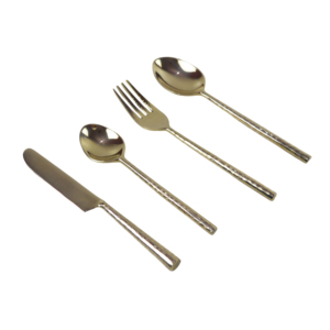 Juego de Cubiertos de Latón Martillado, 4 Piezas, con Acabado Espejo y Baño de Oro, para Uso Doméstico, en Restaurantes y Hoteles, Juego de Cubiertos de Alta Calidad - Product Image 1