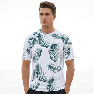 Chemise à manches courtes en polyester à séchage rapide pour homme, imprimé feuilles tropicales blanches - Product Image 2