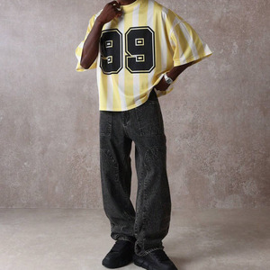 Camiseta Deportiva de Malla a Rayas de Gran Tamaño para Hombre, de Alta Calidad, Manga Corta, con Estampado de Número, Estilo Urbano, Transpirable, de Algodón - Product Image 5