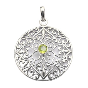 Colgante de Plata de Ley 925 con diseño de filigrana, Peridoto, piedra preciosa de diseño fino, hecho a mano, joyería de plata - Product Image 1