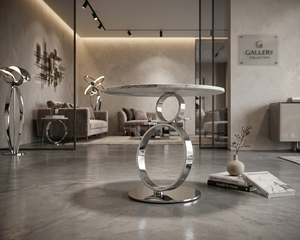Mesa Auxiliar Redonda de Lujo con Tapa de Mármol y Marco de Anillo de Acero Inoxidable, Muebles Modernos para Sala de Estar, Oficina en Casa, Comedor, Hotel - Product Image 3