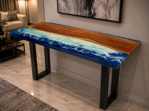 Mesa de Comedor Rectangular Moderna de Resina Ecológica, Muebles Contemporáneos para Sala de Estar, Mesa Resistente Hecha a Mano para Interiores - Product Image 1
