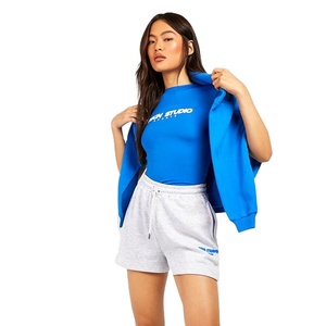 Haute qualité femmes bleu couleur coton Polyester mélange imprimé Logo sur le devant t-shirt court à vendre femmes hauts courts - Product Image 1