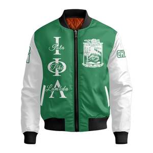 Iota Phi Lambda Women Custom Chapter Varsity Jacket Emerald Green White Greek Letter Crest Front <b>Back</b> Year Zip Bomber Jacket - Product Image 5