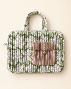 Jaipur Originals Quilted Floral Cotton Fabric <b>Laptop</b> Tote Bag Striped Pocket Handle Shockproof Lightweight Protective Vintage - Product Image 2