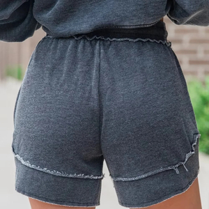 Conjunto de Sudadera con Capucha y Pantalones Cortos Gris Pizarra para Mujer, con Cierre de Media Cremallera, Costuras Visibles y Ribete sin Rematar, con Cordón Ajustable, Venta al por Mayor OEM - Product Image 6