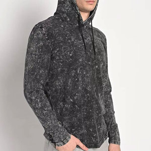 Sweat-shirt à capuche en tricot pour homme, noir délavé uni, décontracté, pour l'automne, coupe classique, manches longues, coton respirant - Product Image 4