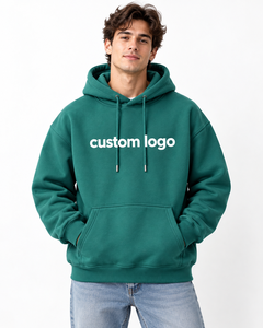Sudadera con Capucha Verde para Hombre, Color Sólido, Casual, Manga Larga, Forro Polar, Bolsillo Frontal, Talla Grande, Ecológica, 100% Algodón, Primavera - Product Image 1