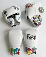 Ensemble de boxe de haute qualité pour le sparring : Gants en cuir, protège-tête et protège-guêtres avec sangle de poignet à lacets pour l'entraînement et le sparring