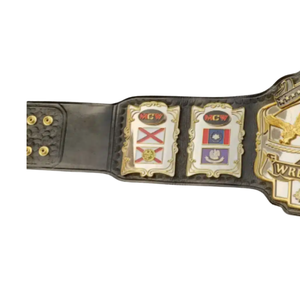 เข็มขัดแชมป์โลกเฮฟวี่เวท WWE ดีไซน์สีทองและสีดำ พร้อมธงชาติและโลโก้ MCV - Product Image 4