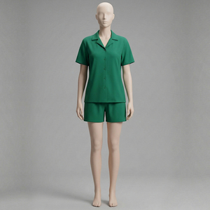 Ensemble 2 pièces pour femme : Haut de sport et short en molleton 100% coton, couleur unie, avec poignets montants et épaules tombantes, respirant et séchant rapidement - Product Image 1