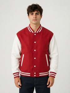 <b>Men's</b> Trendy Two Tone Varsity Bomber <b>Jacket</b> Casual <b>Baseball</b> Style Outerwear Waterproof Windproof Polyester/Cotton Ribbed Trim - Product Image 4