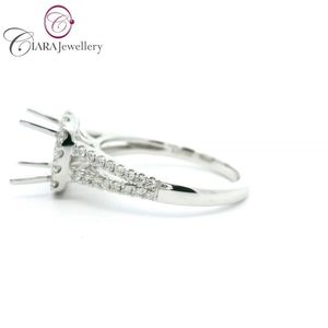 MEILLEURE VENTE LUXE SIMPLE HALO 18K AU750 SOILD BLANC OR BANDE SPLIT DIAMANT NATUREL 1.5CT COUSSIN CUT FIT SEMI RNG MOUNT - Product Image 2