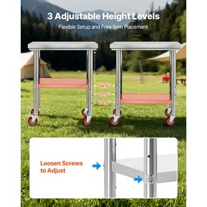 24 X 30 Inches Stainless Steel <b>Table</b> with Wheels Adjustable Undershelf Workstation Commercial <b>Kitchen</b> Food <b>Prep</b> Worktable - Product Image 6