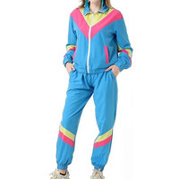 Ensemble de survêtement unisexe rétro années 90 grande taille, veste coupe-vent color block et pantalon de survêtement, style vintage sportif décontracté athlétique
