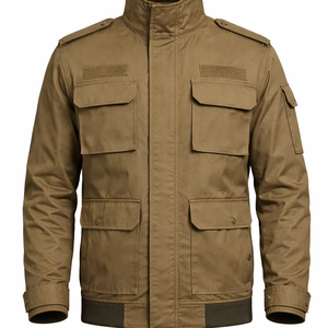 Veste de travail robuste kaki pour homme, design multi-poches, tissu durable en mélange de coton, col montant - Product Image 1