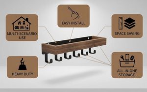 Porta llaves de pared con estante, organizador decorativo para correo y ganchos para llaves, de madera con accesorios de montaje, 9.64” de ancho x 2.36” de alto x 2.75” de largo - Product Image 5