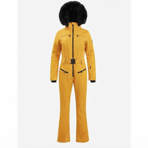 Combinaison de ski imperméable et isolante pour homme avec logo personnalisé, capuche en fausse fourrure, une pièce, polyester/coton 240g, combinaison de snowboard d'hiver, OEM ODM - Product Image 1