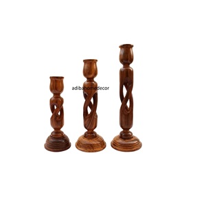 Juego de 3 Portavelas de Madera Hechos a Mano, Portavelas Decorativos Rústicos para el Hogar, Sala de Estar, Mesa de Comedor, Decoración de Bodas - Product Image 1