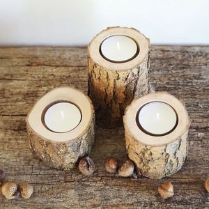 Handmade Rustic Wood <b>Tea</b> <b>Light</b> <b>Holder</b> Log Candle Stand Custom Logo Home Decor Birthday Thanksgiving Christmas Wedding 3 PCS - Product Image 5