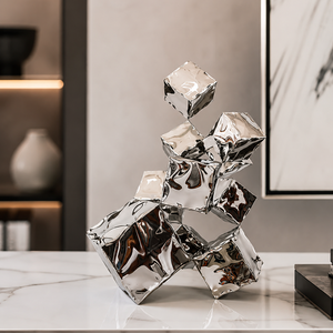 Modern Silver Chrome <b>Cube</b> Sculpture Abstract Mirror Finish <b>Table</b> Decor Luxury Home Office Hotel Interior Showpiece Gift - Product Image 2