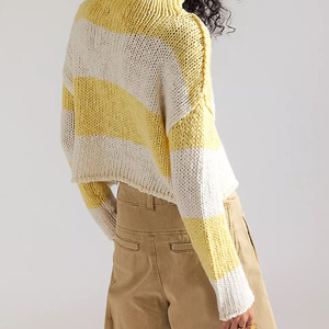Custom Casual Style Hand Knit Women's Color Blocking Knitted Crop Striped Sweater Turtleneck Full Sleeve Acrylic Pullover Autumn - Product Image 2