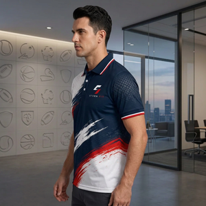 Polo sportif personnalisé pour homme, à séchage rapide, en polyester, manches courtes, impression par sublimation, logo sur le devant, coupe classique - Product Image 5