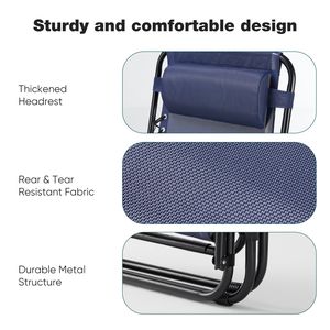 Sedia a Sdraio Zero Gravity per Esterni, Set da 2, Moderna Reclinabile per Patio, Spiaggia, Piscina, Giardino, Villa, Hotel, Blu - Product Image 3